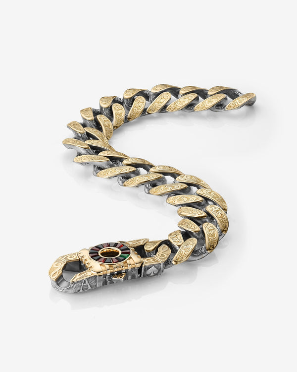 Stephen Webster Rat Race clasp in 18k yellow gold & sterling silver — paired with 18mm Cuban Bracelet in 18k yellow gold & sterling silver
