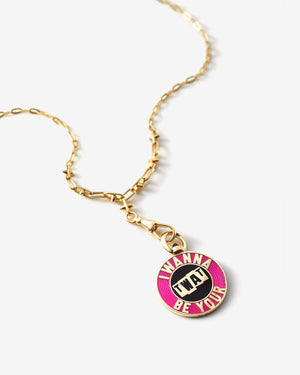 Stephen Webster I Wanna Be Yours gold fob chain paired with a pendant from the collection — 18 ct gold chain and vinyl pendant on grey background