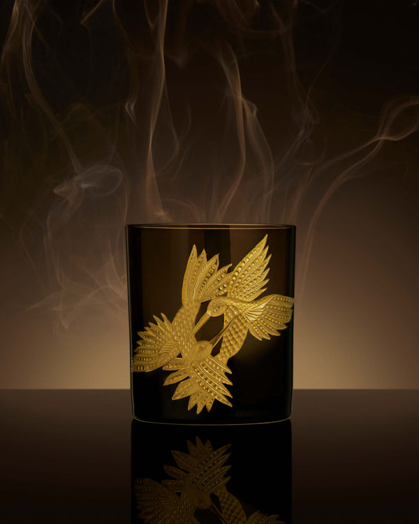 Stephen Webster x Artěl Flight Encounter Double Old Fashioned Tumbler on Artistic Background Showcasing Handcrafted Crystal & Gold Detail