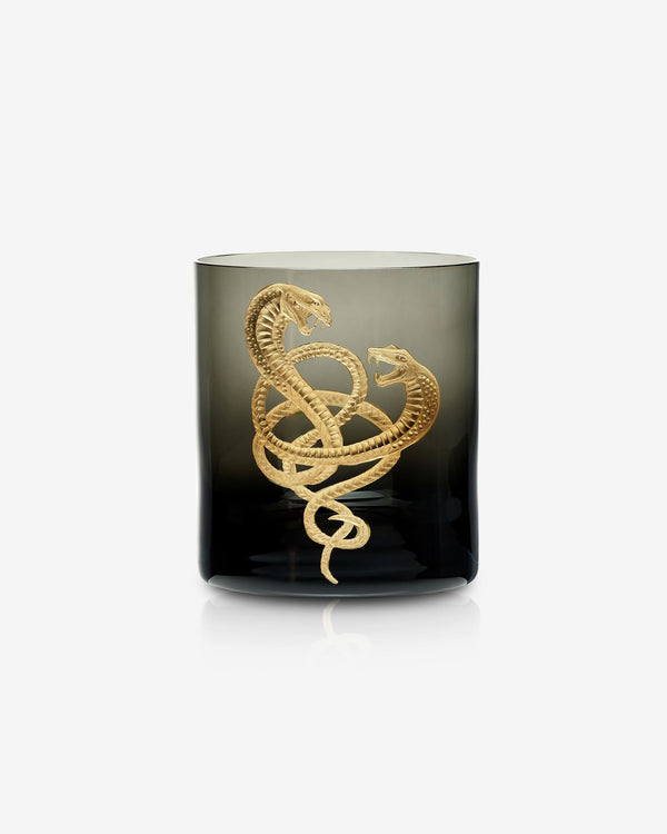 Stephen Webster x Artěl Master Serpent Double Old Fashioned Crystal Tumbler with Hand-Engraved Serpent Motif & Gold Gilding, Front View