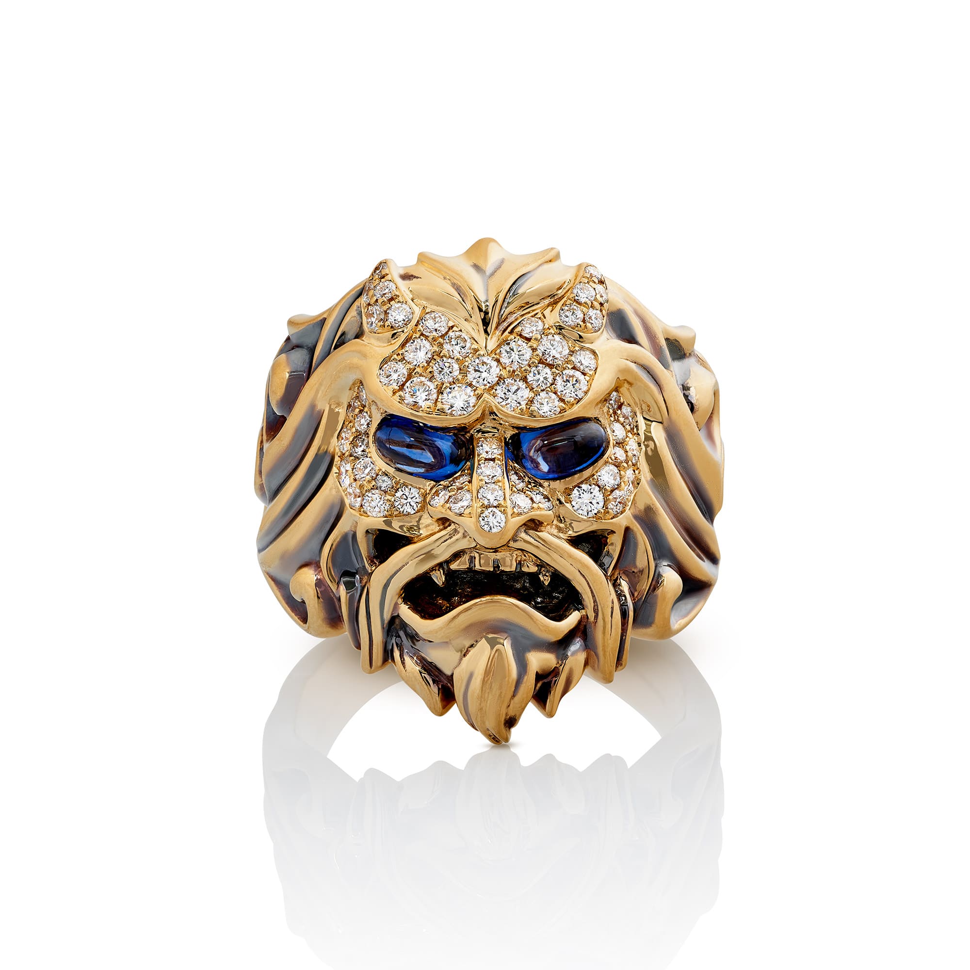 Finished bespoke Stephen Webster Kabuki Mask Ring, jewellery handcrafted to a client's unique design