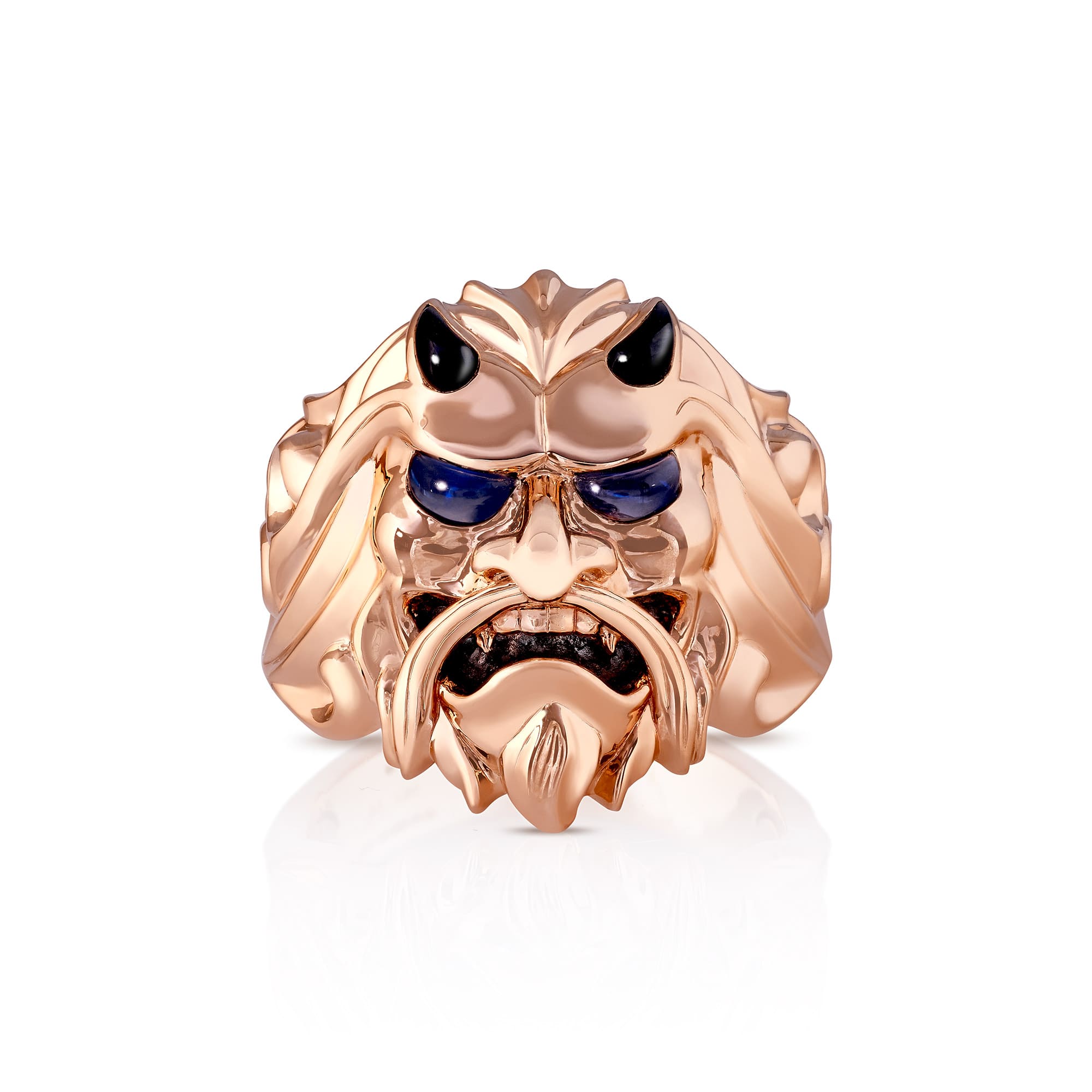 Finished bespoke Stephen Webster Kabuki Mask Ring, jewellery handcrafted to a client's unique design