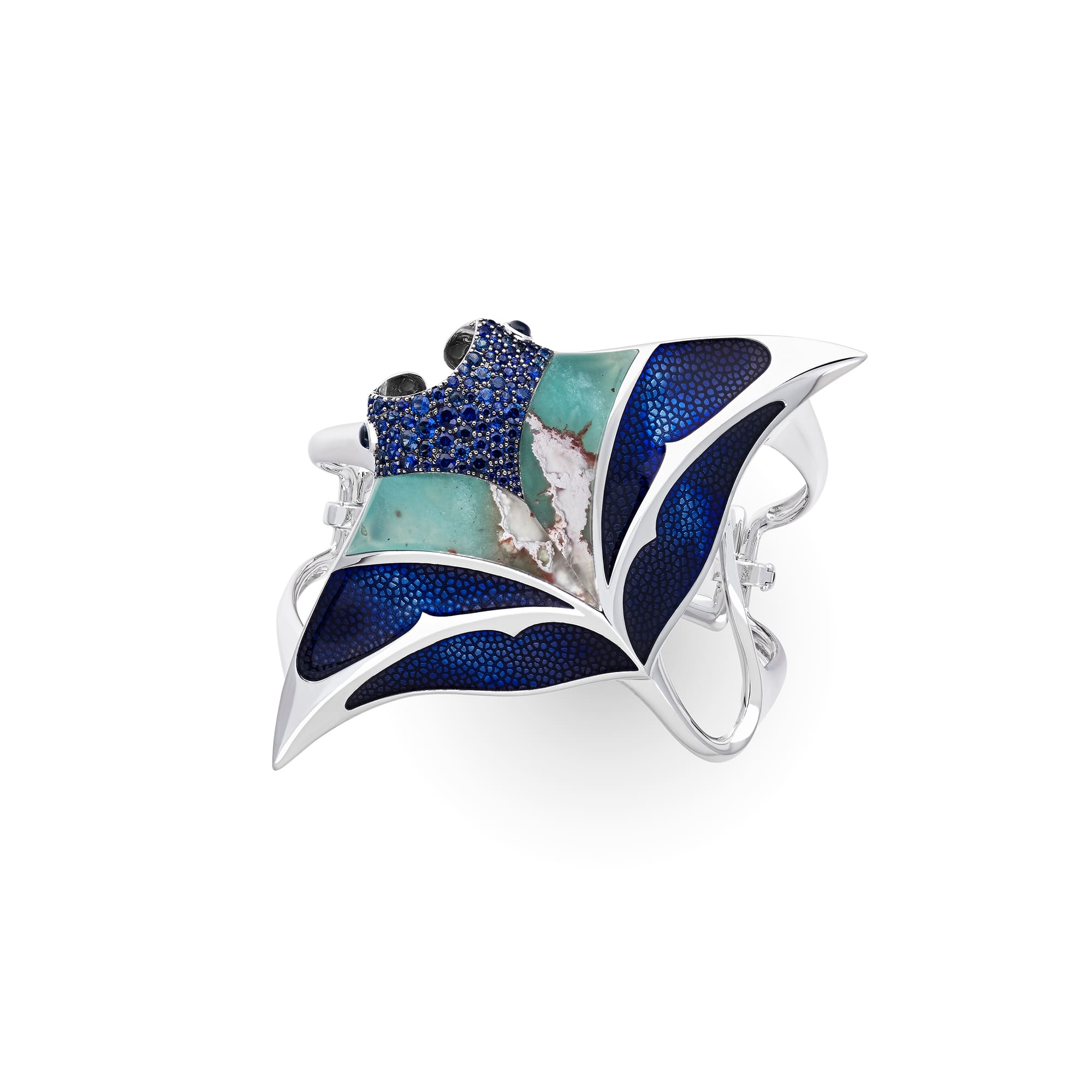 Finished bespoke Stephen Webster Manta Ray Cuff, jewellery handcrafted to a client's unique design