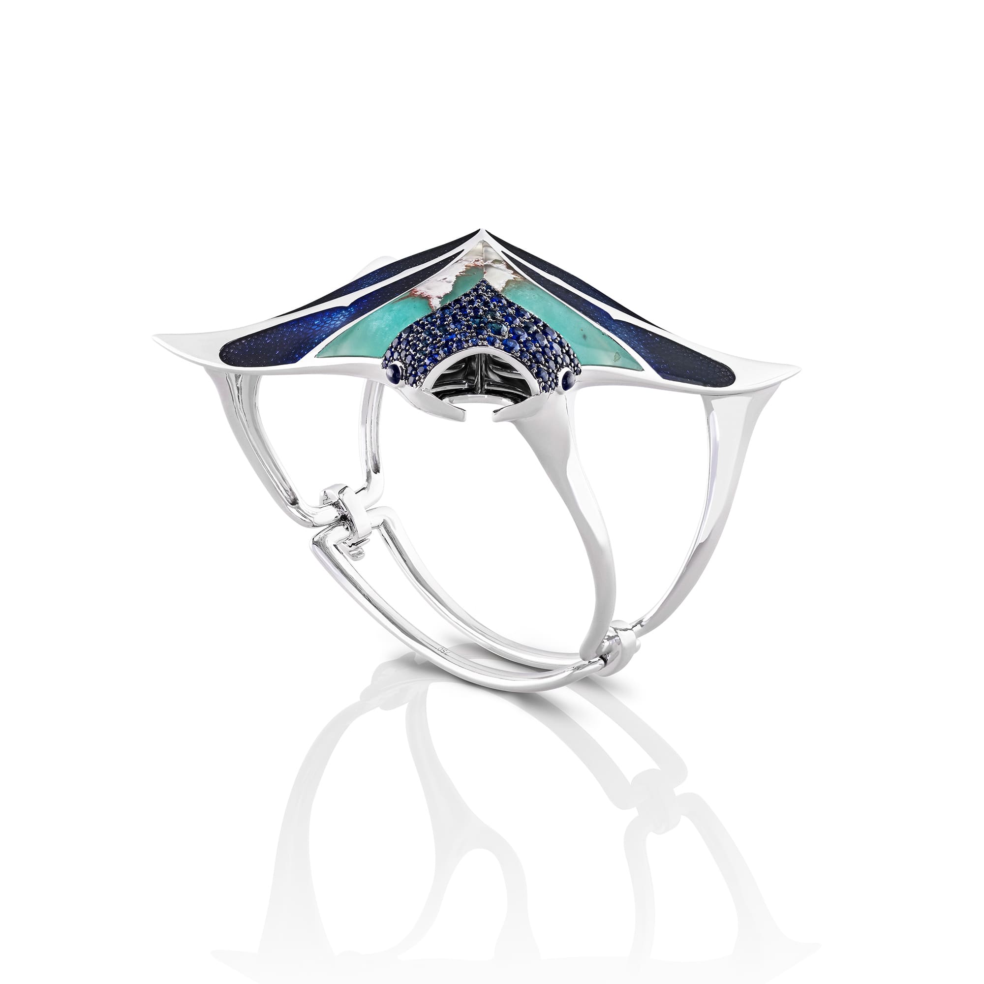 Finished bespoke Stephen Webster Manta Ray Cuff, jewellery handcrafted to a client's unique design