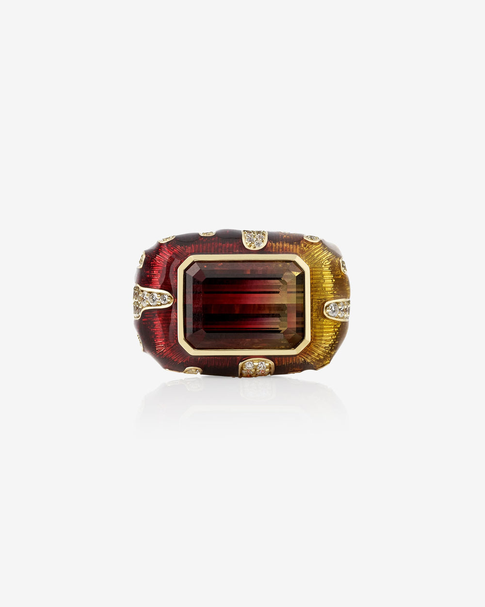 Bi-Coloured Tourmaline maximalist cocktail ring in 18ct Yellow Gold by Stephen Webster