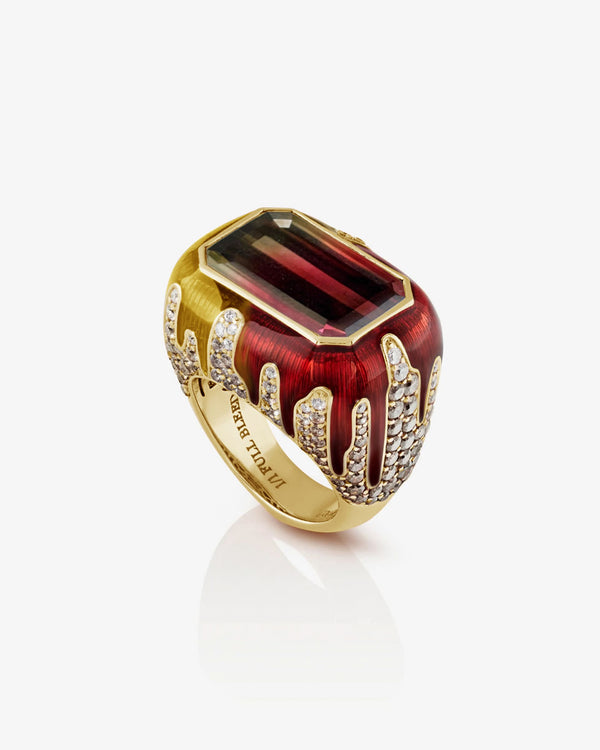 Bi-Coloured Tourmaline maximalist cocktail ring in 18ct Yellow Gold by Stephen Webster