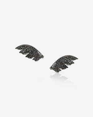 Black Diamond Pavé Plume Chain Earrings in 18ct white gold with black diamond pavé