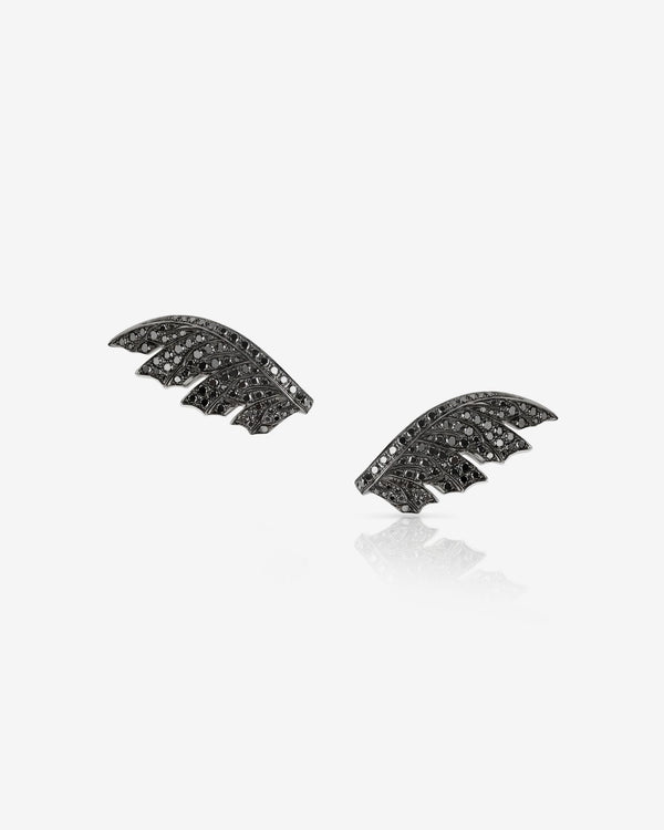 Black Diamond Pavé Plume Chain Earrings in 18ct white gold with black diamond pavé