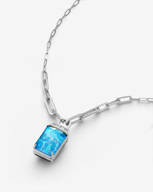 Side view of Crystal Haze and diamonds tablet twister pendant in 18ct white gold necklace