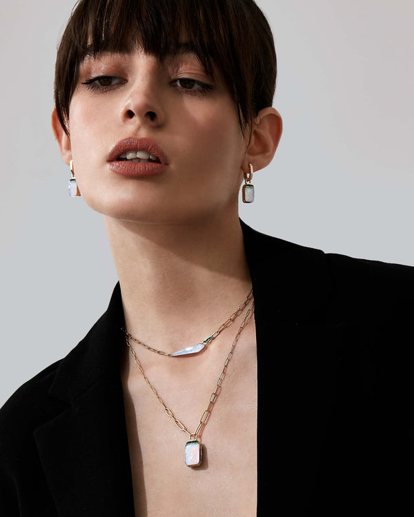 Crystal Haze and emeralds small twister earrings styled with other Stephen Webster Crystal Haze jewellery