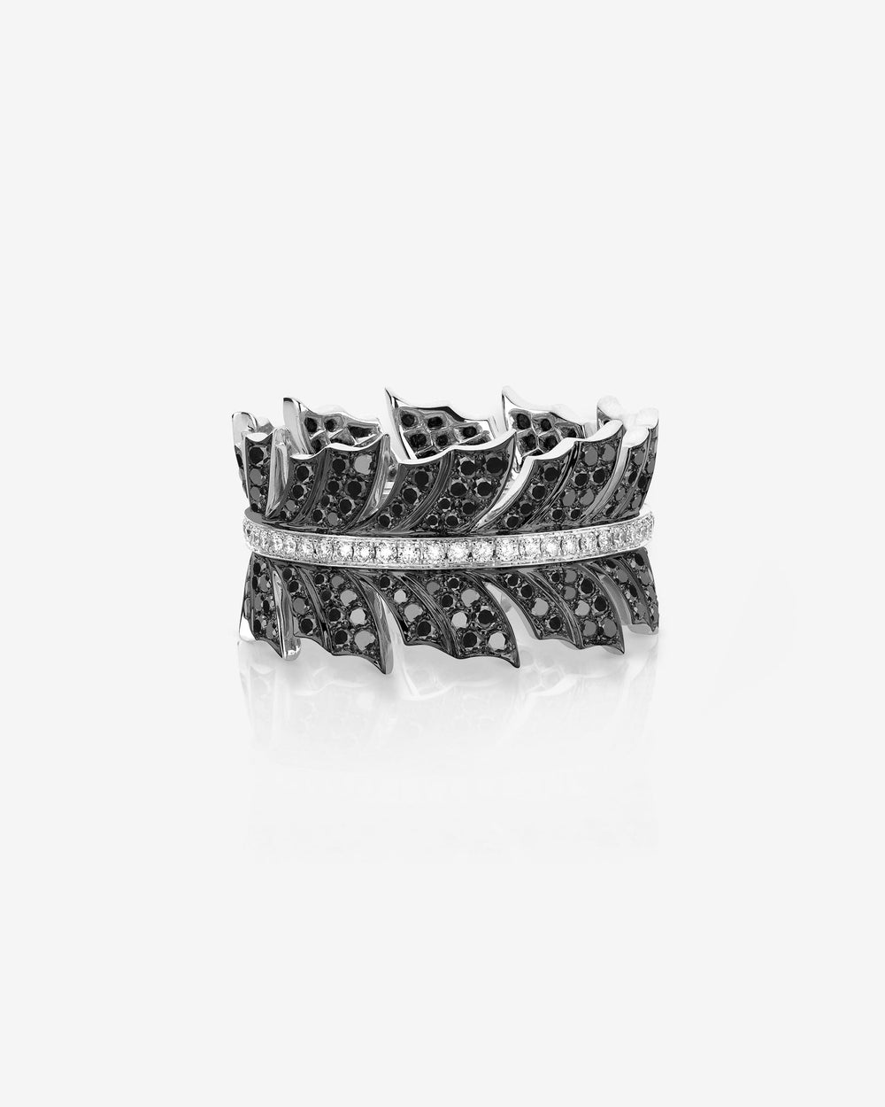 Eternal Plume Band Ring in 18ct white gold with black and white diamond pavé