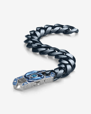 Stephen Webster Fish Brawler clasp in sterling silver — paired with 18mm Cuban Bracelet in polished navy blue ceramic