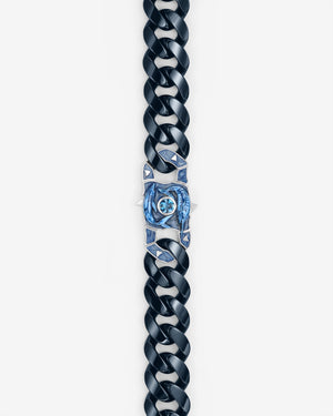 Stephen Webster Fish Brawler clasp in sterling silver — paired with 18mm Cuban Bracelet in polished navy blue ceramic