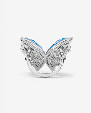 Fly By Night butterfly Crystal Haze cocktail ring in 18k white gold with Black Opalescent Crystal Haze and black diamond pavé - back view