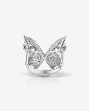 Fly By Night butterfly Crystal Haze cocktail ring in 18k white gold with Black Opalescent Crystal Haze and black diamond pavé - back view
