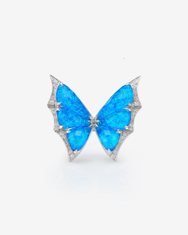 Fly By Night butterfly Crystal Haze cocktail ring in 18k white gold with Black Opalescent Crystal Haze and white diamond pavé