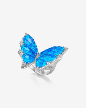 Fly By Night butterfly Crystal Haze cocktail ring in 18k white gold with white diamond pavé fine jewellery