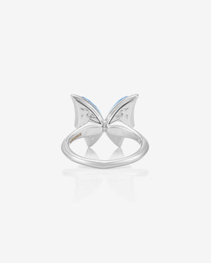 Fly By Night butterfly Crystal Haze mini cocktail ring in 18k white gold with Black Opalescent Crystal Haze and white diamond pavé - back view