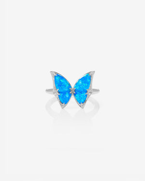 Fly By Night butterfly Crystal Haze mini cocktail ring in 18k white gold with Black Opalescent Crystal Haze and white diamond pavé