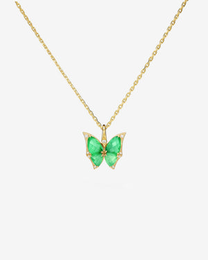 Fly By Night butterfly Crystal Haze mini pendant necklace in 18k yellow gold with light green agate and diamond pavé