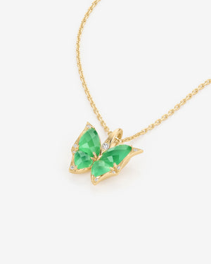 Fly By Night butterfly Crystal Haze mini pendant necklace in 18k yellow gold with light green agate and diamond pavé - detail view