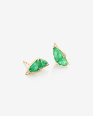 Fly By Night butterfly mini cuff earrings in 18k yellow gold with light green agate and diamond pavé - detail