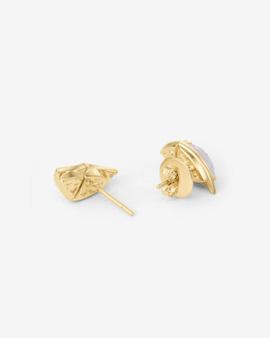 Fly By Night butterfly mini cuff earrings in 18k yellow gold with white mother of pearl and diamond pavé - reverse view