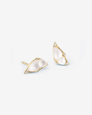 Fly By Night butterfly mini cuff earrings in 18k yellow gold with white mother of pearl and diamond pavé - detail