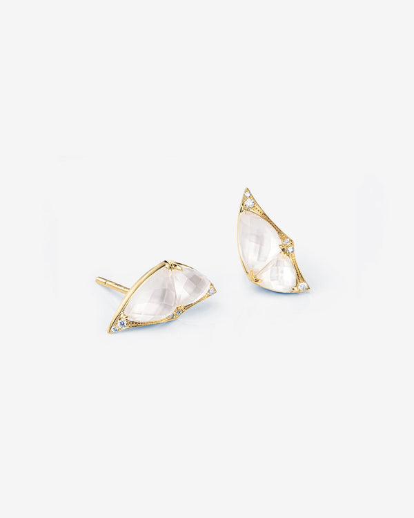 Fly By Night butterfly mini cuff earrings in 18k yellow gold with white mother of pearl and diamond pavé - detail