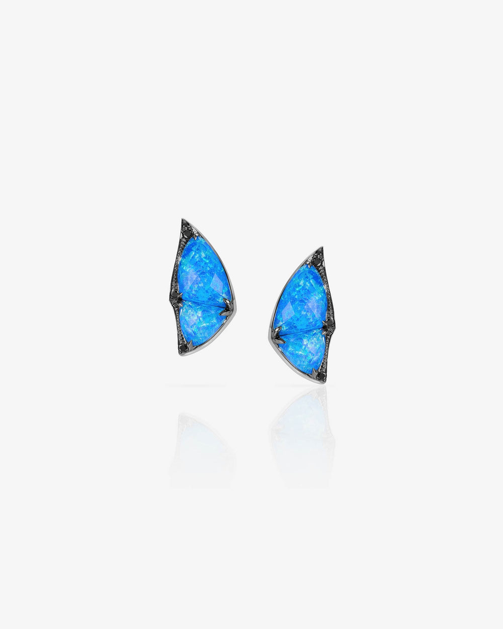 Fly By Night butterfly mini cuff earrings in 18k white gold with black opalescent Crystal Haze and black diamond pavé