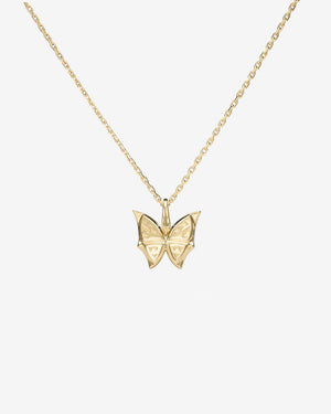 Back view of Fly By Night butterfly Black Opalescent Crystal Haze pendant necklace in 18k yellow gold