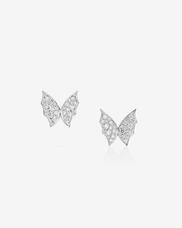 Fly By Night butterfly pavé stud earrings in 18k white gold with white diamond pavé fine jewellery