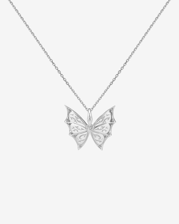 Back view of Fly By Night butterfly Black Opalescent Crystal Haze pendant necklace in 18k white gold