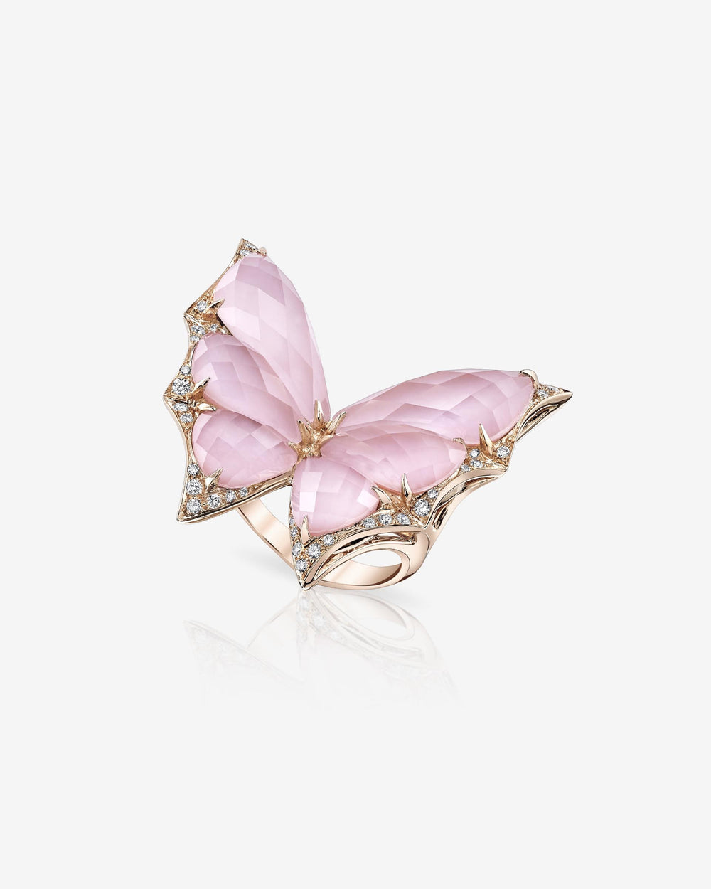Fly By Night butterfly pink opal Crystal Haze cocktail ring in 18k rose gold fine jewellery