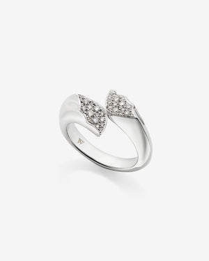 Fly By Night butterfly split wing band ring in 18k white gold with white diamond pavé fine jewellery