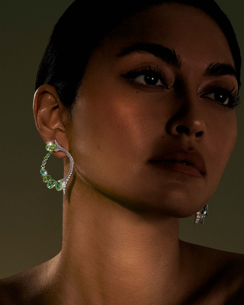 Forbidden Fruit Paraiba Hoop Earrings in 18ct white gold with vivid Paraiba tourmalines and white diamond pavé, luxury fine jewellery hoops