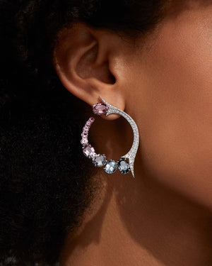 Detail of white diamond pavé on the Forbidden Fruit Spinel Earrings in 18ct white gold