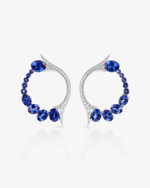Forbidden Fruit Tanzanite Earrings in 18ct white gold with vibrant tanzanites and white diamond pavé, luxury fine jewellery