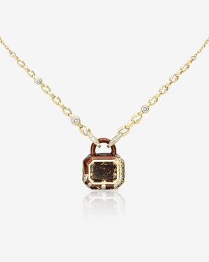 Full Bleed Pendant in 18 ct yellow gold with brown diamond centre and graduated brown & white diamonds — closeup
