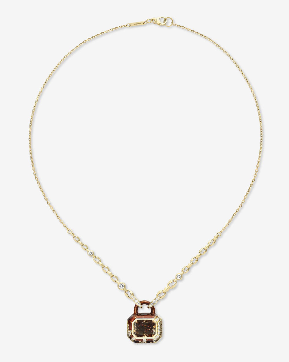 Full Bleed Pendant in 18 ct yellow gold with brown diamond centre and graduated brown & white diamonds — front view