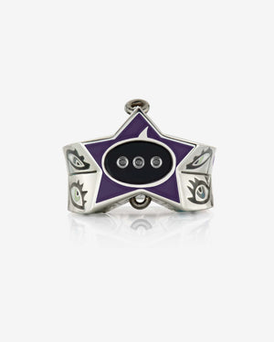 Close-up of deep-purple enamel star and sterling-silver finish on Stephen Webster × Machine Gun Kelly Gossip Ring