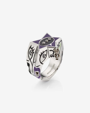 Stephen Webster × Machine Gun Kelly Gossip Ring Edition — sterling silver with deep-purple enamel star — front view