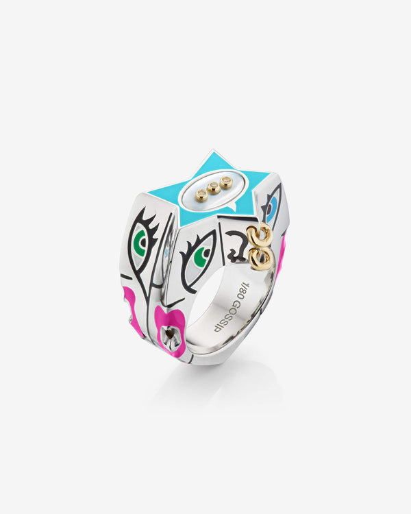 Stephen Webster × Machine Gun Kelly Gossip Ring in sterling silver with turquoise enamel star — front view