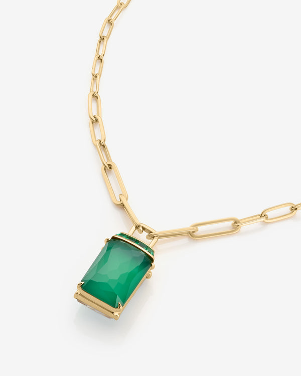Side view of Crystal Haze and diamonds tablet twister pendant in 18ct yellow gold necklace