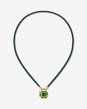 Green Tourmaline Interlock leather pendant in 18ct Yellow Gold by Stephen Webster