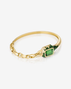 Green Tourmaline and 18ct Yellow Gold bangle bracelet by Stephen Webster, side view