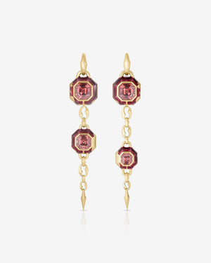 Long Pink Zircon drop earrings in 18ct Yellow Gold by Stephen Webster
