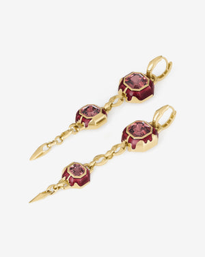 Long Pink Zircon drop earrings in 18ct Yellow Gold by Stephen Webster, side view