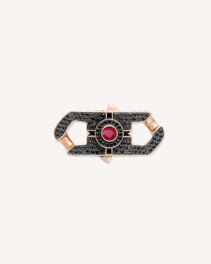 Men’s 18 ct rose-gold Revolutionary bracelet clasp by Stephen Webster with central ruby and black diamond pavé — for 18 mm Cuban bracelets