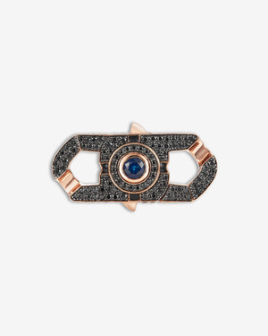 Men’s 18 ct rose-gold Revolutionary bracelet clasp by Stephen Webster with central blue sapphire, black mother-of-pearl inlay and black diamond pavé — for 18 mm Cuban bracelets